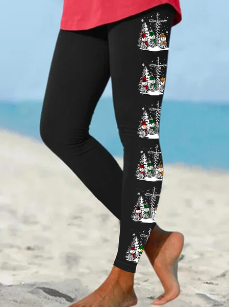 

Women Christmas Santa Claus Simple Leggings, Black, Leggings