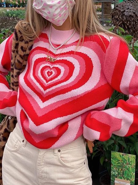 

Long sleeve Heart/Cordate Loose Urban Sweater, Pink, Pullovers