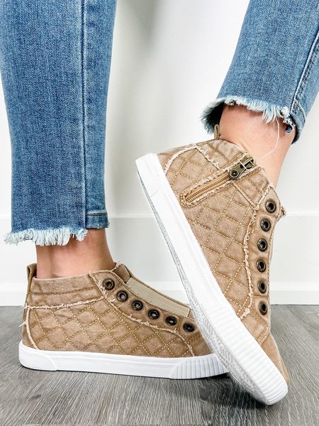 

Quilted Warm Lined Canvas Sneakers, Khaki, Sneakers
