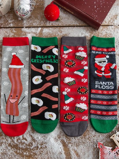 

Christmas Cotton Santa Elk Candy Pattern Socks Set Everyday Party Outfits Holiday Gifts, Color3, Socks
