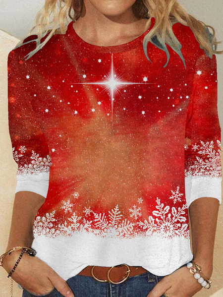 

Women Christmas Long sleeve Simple Top, Red, Long sleeves