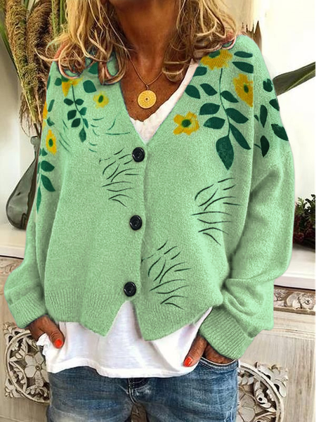 

V Neck Cashmere Fleece Coat, Green, Sweaters