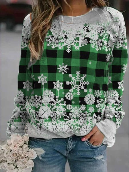

Christmas Green Snowflake Raglan Sleeve Crew Neck Casual Sweatshirt, Sweatshirts & Hoodies