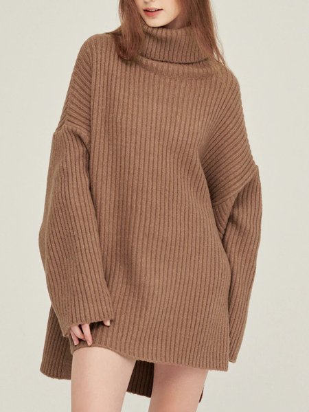 

Simple Plain Loose Sweater, Khaki, Pullovers