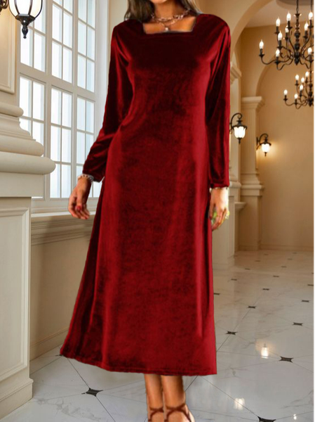 

Plain Square Neck Casual Dresses, Red, Dresses