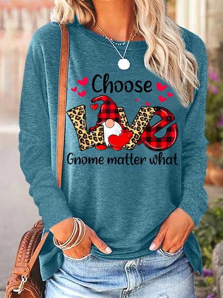 

Women Christmas Choose Love Gnome Simple Regular Fit Long sleeve Top, Green, Long sleeves