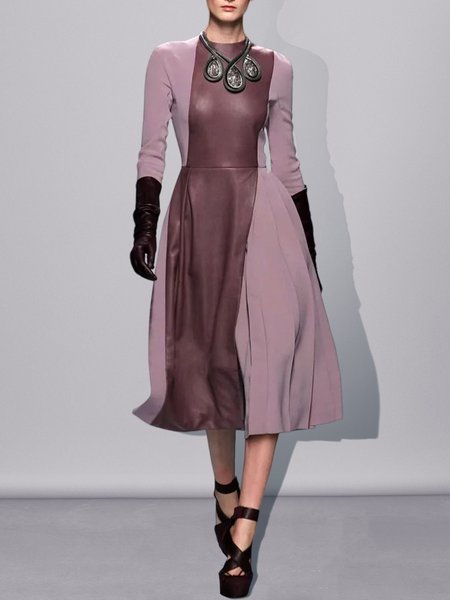

Crew Neck Color Block Regular Fit Midi Dress, Gray purple, Midi Dresses