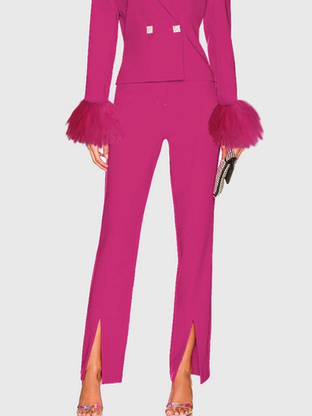

Urban Plain Fashion Split Straight Pants, Rose red, Pants