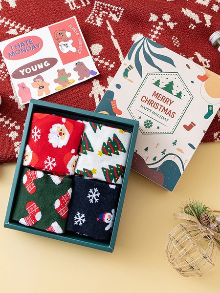 

Merry Christmas Happy Holiday Christmas Graphic Over The Calf Socks, As picture, Socks