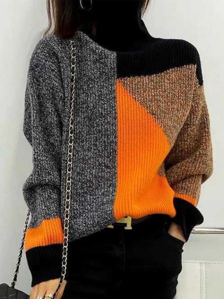 

Long sleeve Turtleneck Regular Loose Sweater, Multicolor, Pullovers