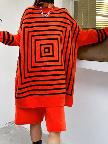 

Long sleeve Oversize Casual Crew Neck Sweater, Orange, Pullovers