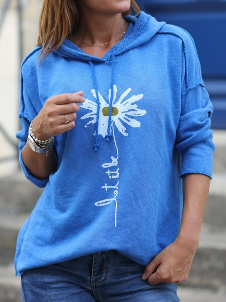 

Floral Casual Hoodie Sweatshirts, Blue, Sweatshirts & Hoodies