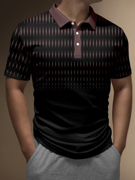 

Color Block Buttons Short Sleeve Polo, Black, Men's t-shirts