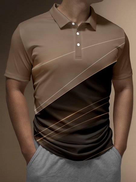 

Gradient Line Colorblock Buttons Short Sleeve Polo, Yellow brown, Polo Shirts