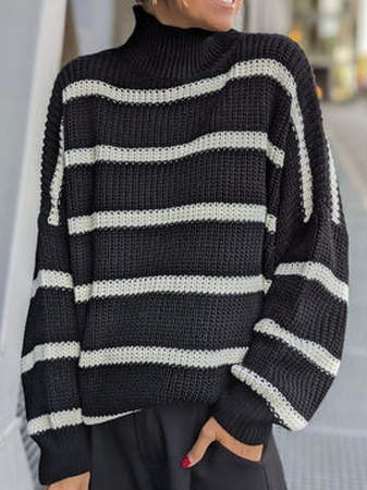 

Loose Plain Stand Collar Sweater, Black, Sweaters