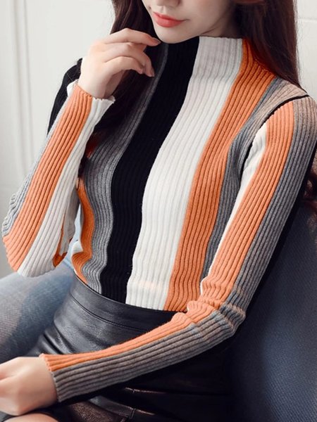 

Regular Fit Striped Acrylic Sweater, Black-white, Pullovers