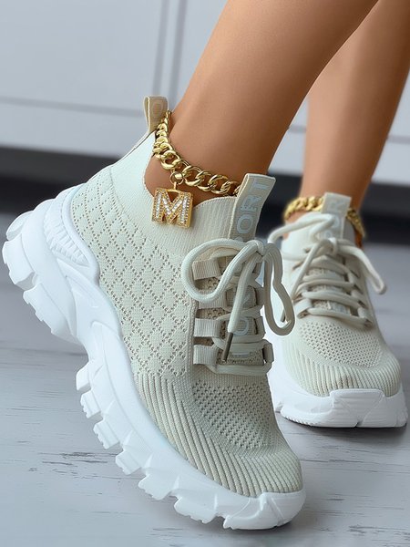 

Letters Breathable Slip On Knit Sneakers, Beige, Sneakers