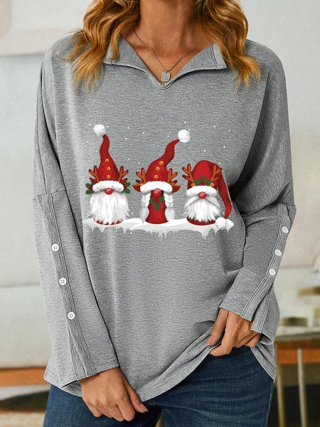 

Women Three Nordic Gnomes Winter Christmas V Neck Striped Sweatshirt, Gray, Hoodies&Sweatshirts