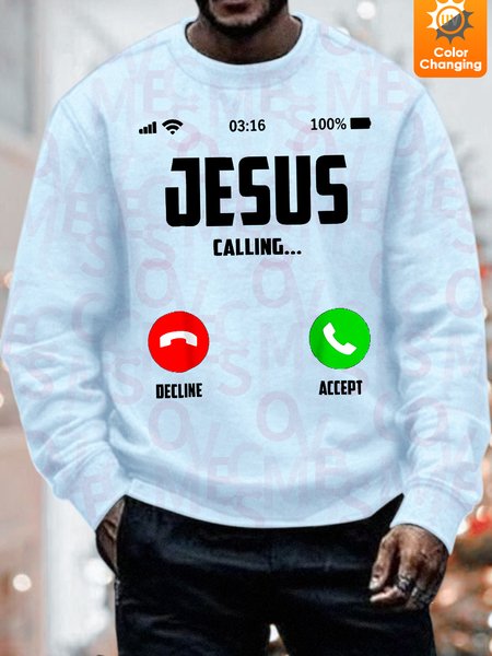 

Unisex Funny Text Letters Jesus Calling Funny UV Color Changing Sweatshirt, Light blue, Hoodies&Sweatshirts