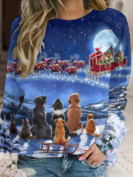 

Womens Christmas Santa Dog Painting Crew Neck Sweatshirt, As picture, Hoodies&Sweatshirts