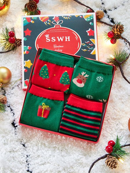 

Christmas Tree Gift Set Christmas Graphic Over The Calf Socks, Color2, Socks