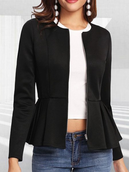 

Long sleeve Regular Fit Simple Overcoat, Black, Jackets