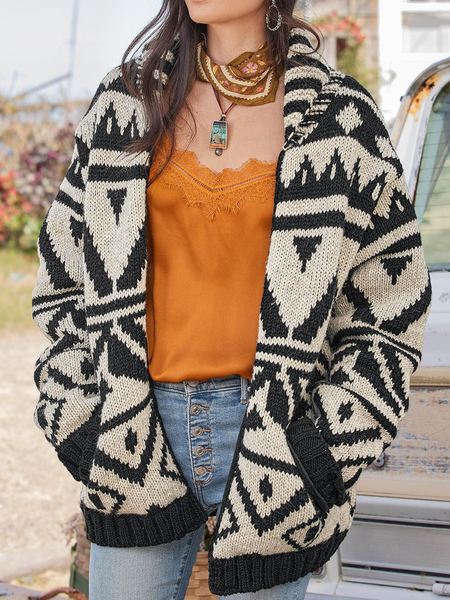 

Loose Boho Shawl Collar Sweater Coat, Multicolor, Outerwear