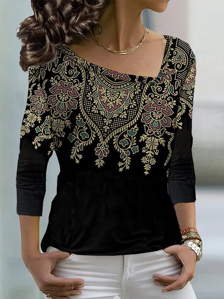 

Asymmetrical Casual Loose T-Shirt, Multicolor, T-shirts