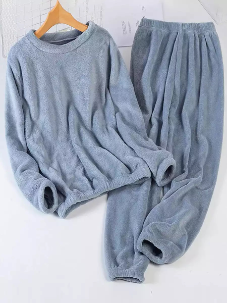 

Crew Neck Casual Plain Two Piece Sets, Blue, Suit Set