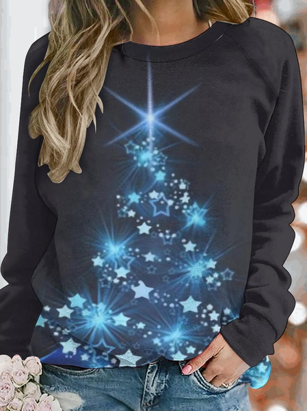 

Women Raglan Sleeve Crew Neck Loose Christmas Tree Sweatshirt, Blue, Hoodies&Sweatshirts