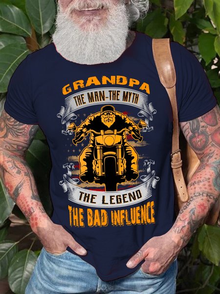 

Men's Granpa The Man The Myth The Legend The Bad Influence Funny Graphic Print Casual Regular Fit Text Letters T-Shirt, Purplish blue, T-shirts