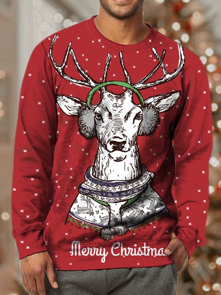 

Men's Elk Merry Christmas Funny Graphic Print Crew Neck Loose Christmas Sweatshirt, As picture, Hoodies&Sweatshirts