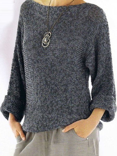 

Crew Neck Casual Plain Loose Sweater, Deep gray, Sweaters & Cardigans