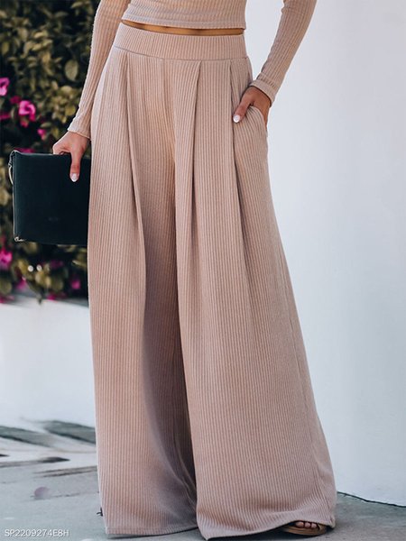 

Loose Casual Solid Color Wide Leg Pants, Nudepink, Pants