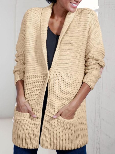 

Casual Plain Loose Sweater Coat, Khaki, Cardigans