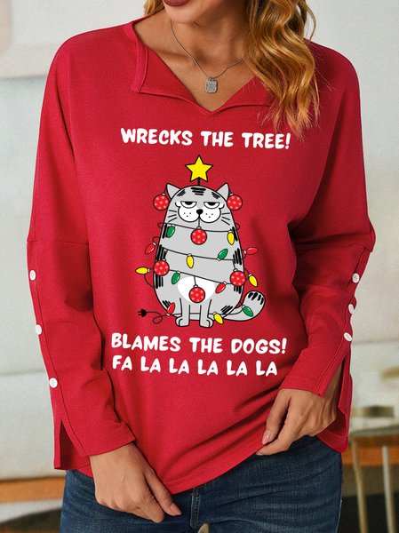 

Lilicloth X Kat8lyst Wrecks The Tree Blames The Dogs Fa La La La La La Women's Shawl Collar Sweatshirt, Red, Hoodies&Sweatshirts