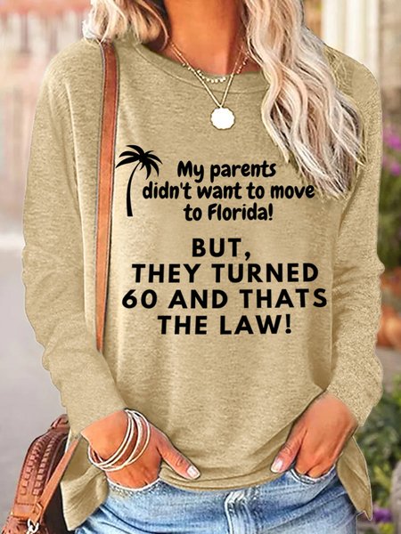 

Lilicloth X Kat8lyst My Parents Didn't Want To Move To Florida But They Turned 60 And Thats The Law Women's Long Sleeve T-Shirt, Khaki, Long sleeves