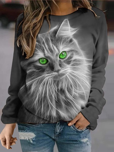 

Loose Cat Crew Neck Sweatshirt, Deep gray, Sweatshirts & Hoodies
