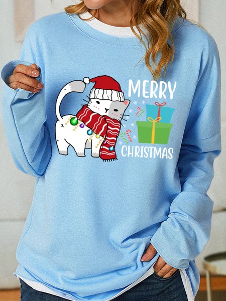 

Lilicloth X Jessanjony Merry Christmas Cat Women’s Sweatshirts, Light blue, Hoodies&Sweatshirts