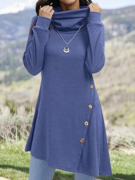 

Long Sleeve Casual Loose Tunic Top, Blue, T-Shirts