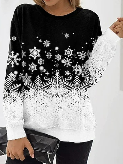 

Crew Neck Snowflake Sweatshirts, Black-white, Hoodies & Sweatshirts