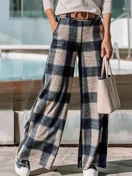 

Vintage Check Stretch Waist Wide Leg Pants, Multicolor, Pants