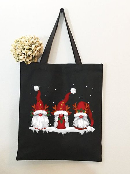 

Christmas Gnome Christmas Graphic Shopping Tote, Black, Bags