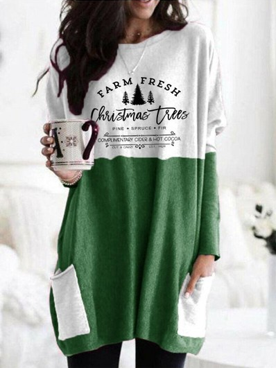 

Loose Casual Christmas Tree Dresses, White-green, Dresses