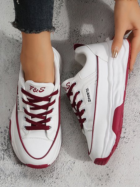 

Casual Color Block Chunky Trainers Platform Sneakers, Wine red, Sneakers