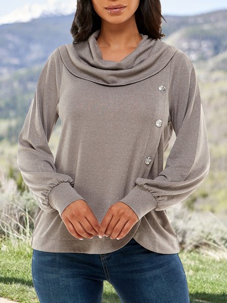 

Button Crew Collar Sweatshirt, Gray, Tops