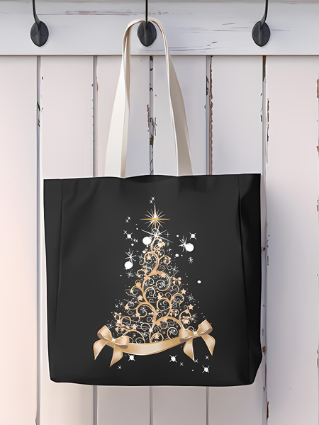 

Christmas Tree Light Bubble Christmas Graphic Shopping Tote, Black, Bags