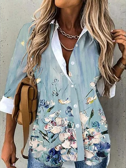 

Floral Loose Casual Shirt Collar Blouse, Multicolor, Shirts & Blouses