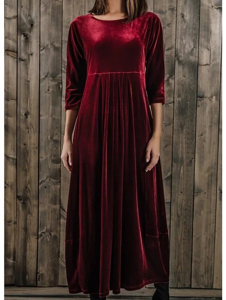 

Vintage Velvet Crew Neck Dress, Datered, Dresses