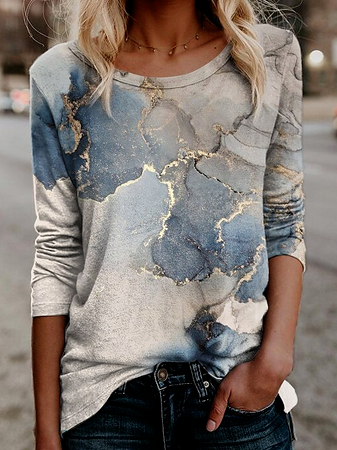 

Floral Print Crew Neck Casual Long Sleeve T-Shirt, Multicolor, T-shirts